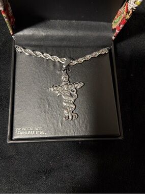 Ed Hardy Silver Stainless Steel Cross Pendant Necklace